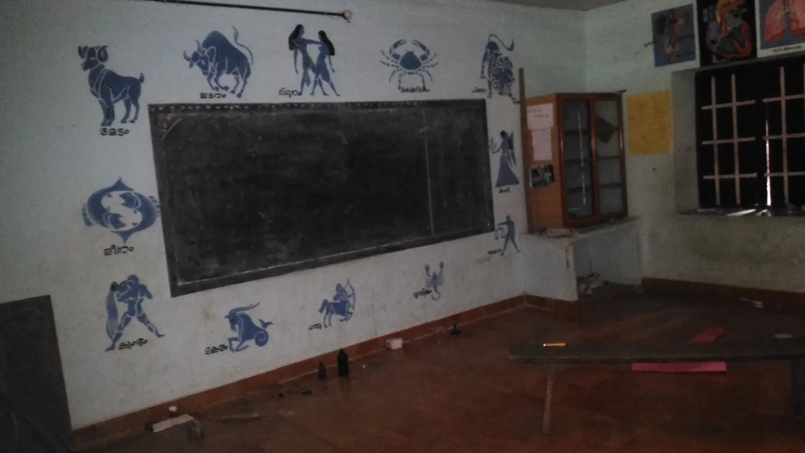 Empty government primary school classroom in Kerala with a blackboard