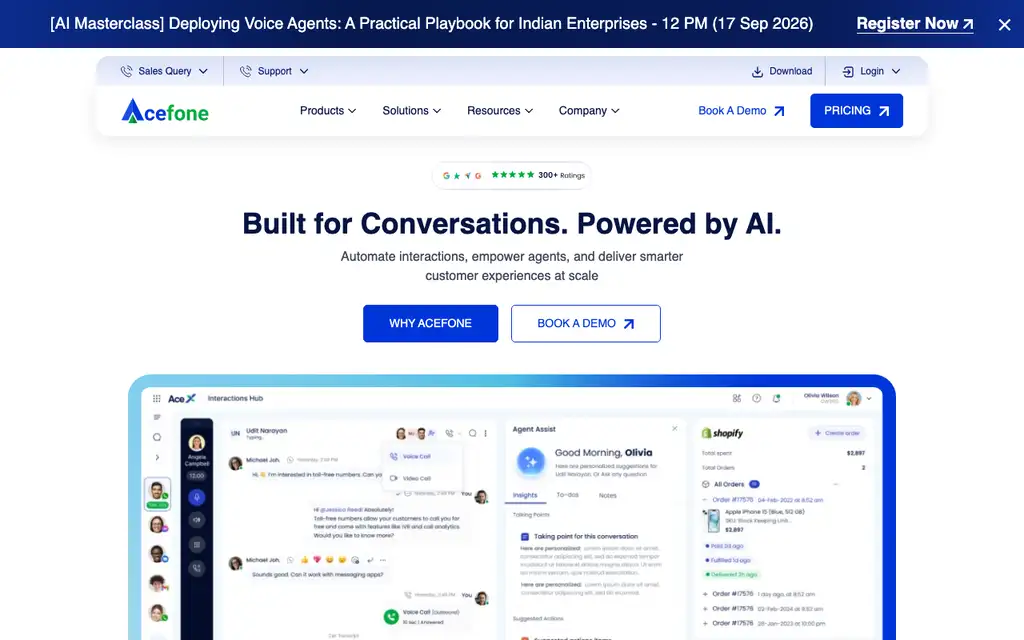 Acefone website homepage screenshot