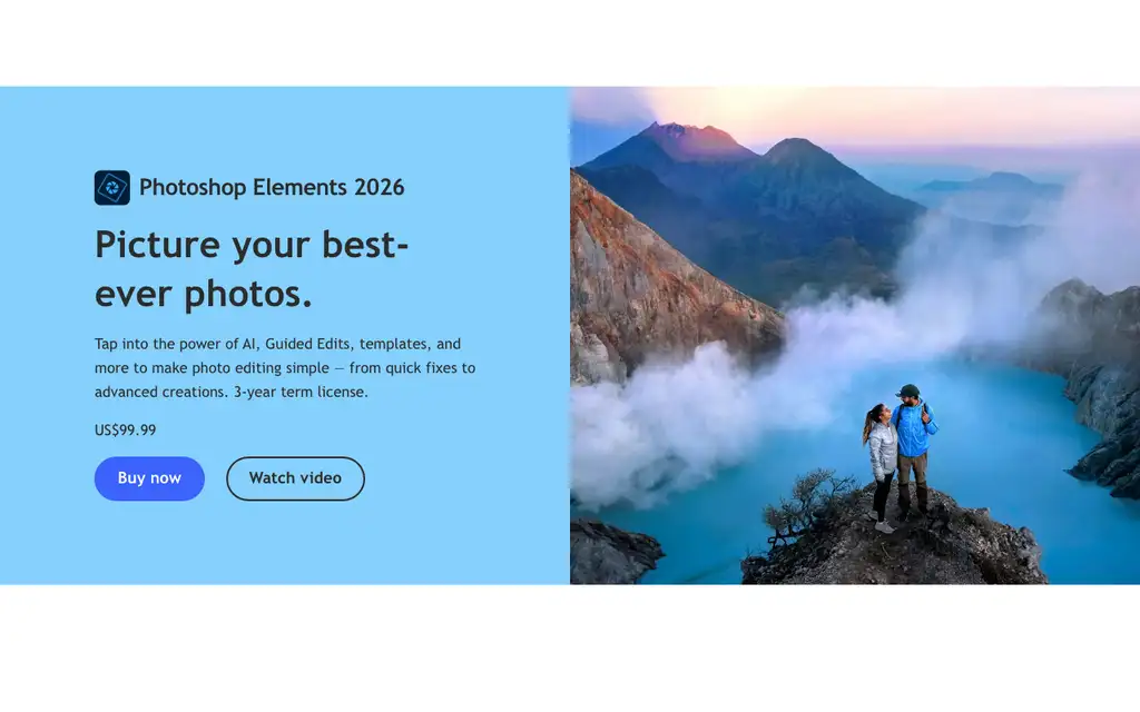 Adobe Photoshop Elements website homepage screenshot