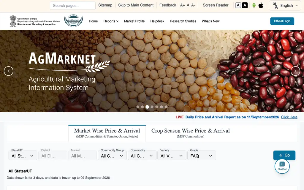 Agmarknet website homepage screenshot