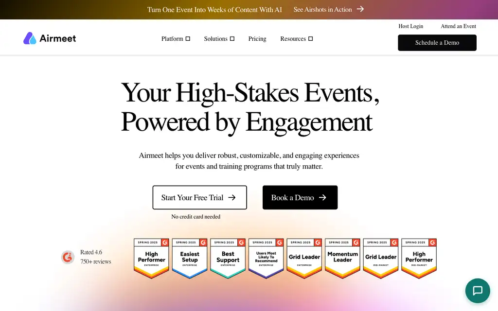 Airmeet website homepage screenshot