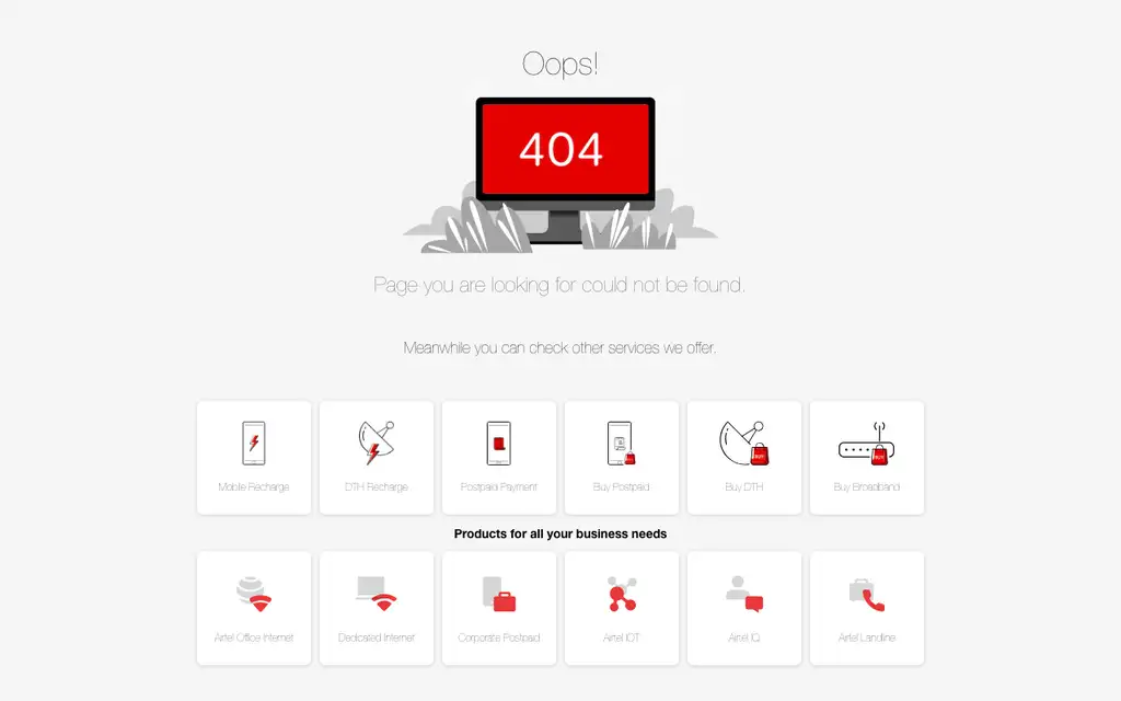 Airtel Thanks website homepage screenshot