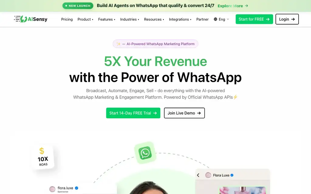 AiSensy website homepage screenshot