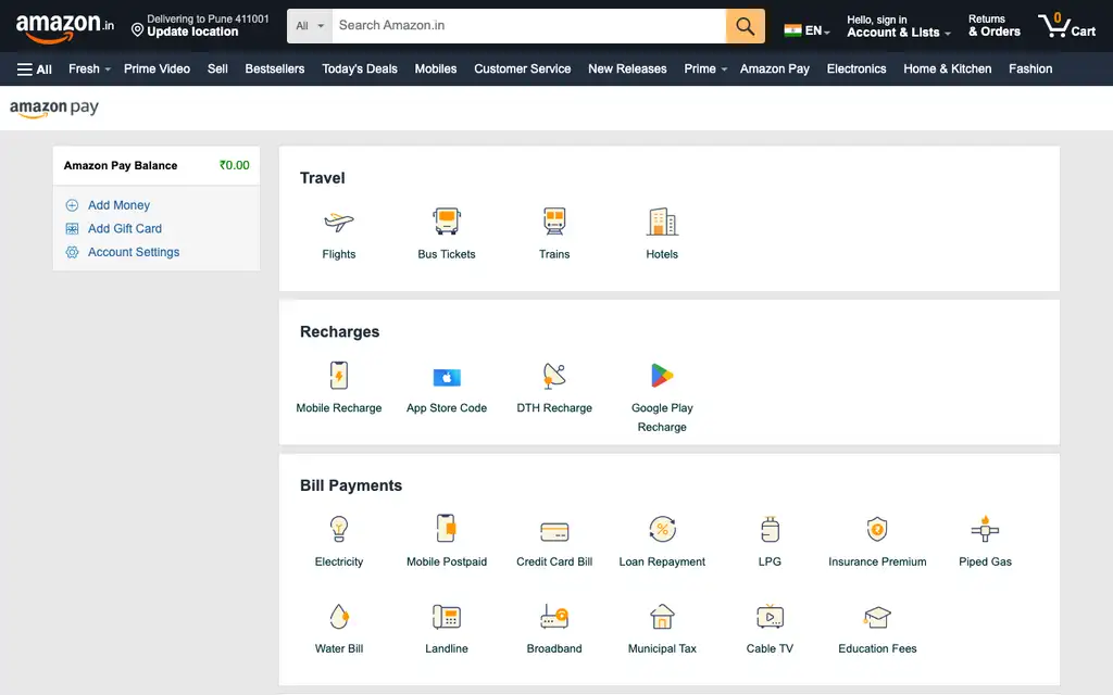 Amazon Pay website homepage screenshot