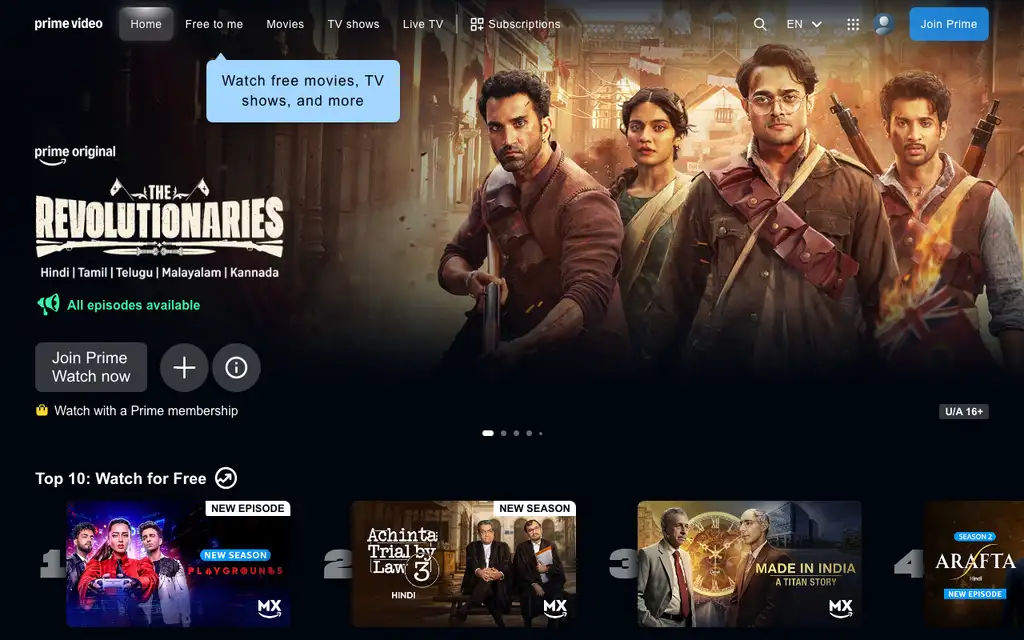 Amazon Prime Video website homepage screenshot