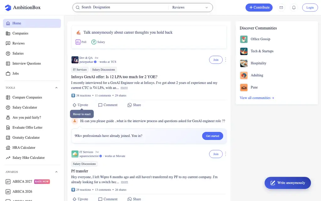 AmbitionBox website homepage screenshot