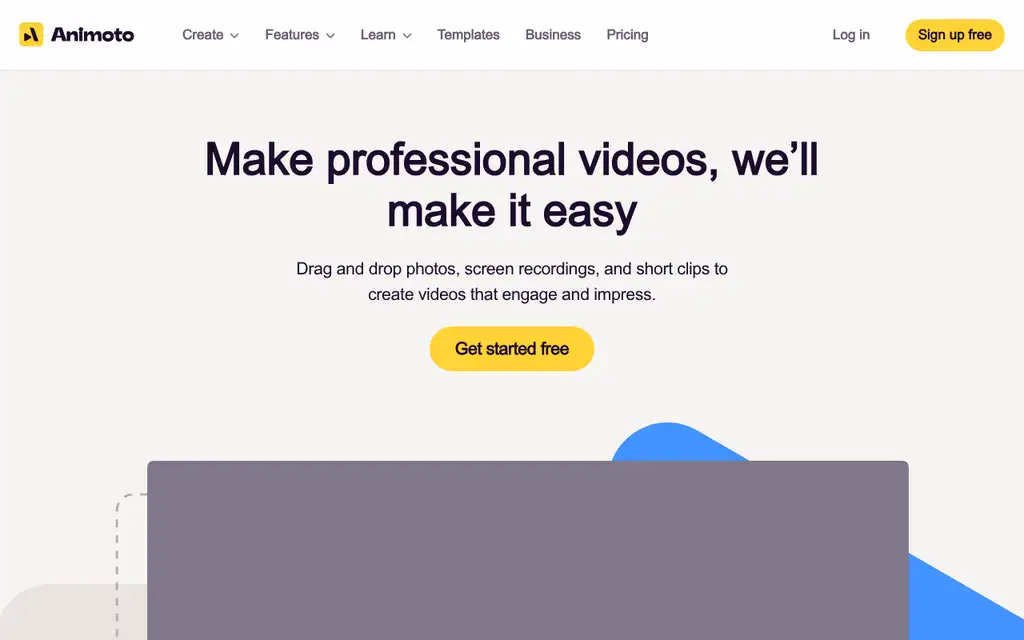 Animoto website homepage screenshot