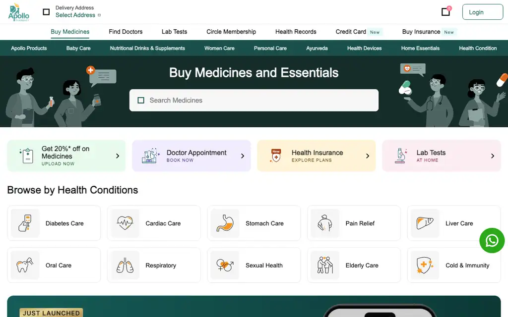 Apollo Pharmacy Online website homepage screenshot