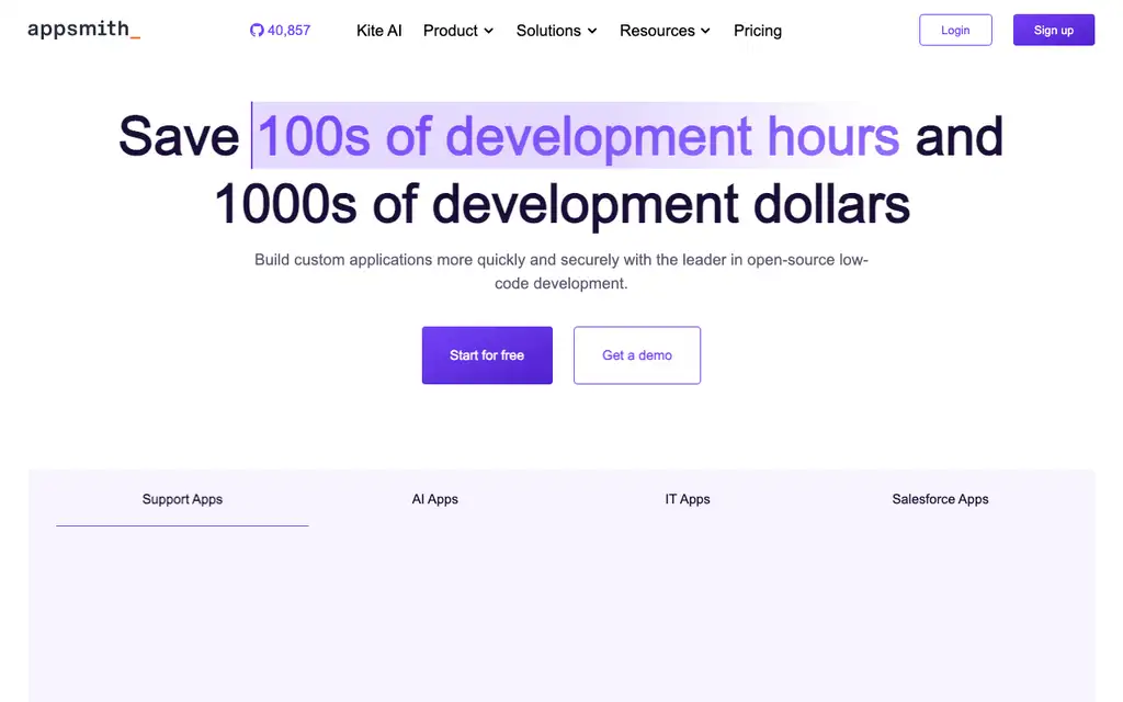 Appsmith website homepage screenshot