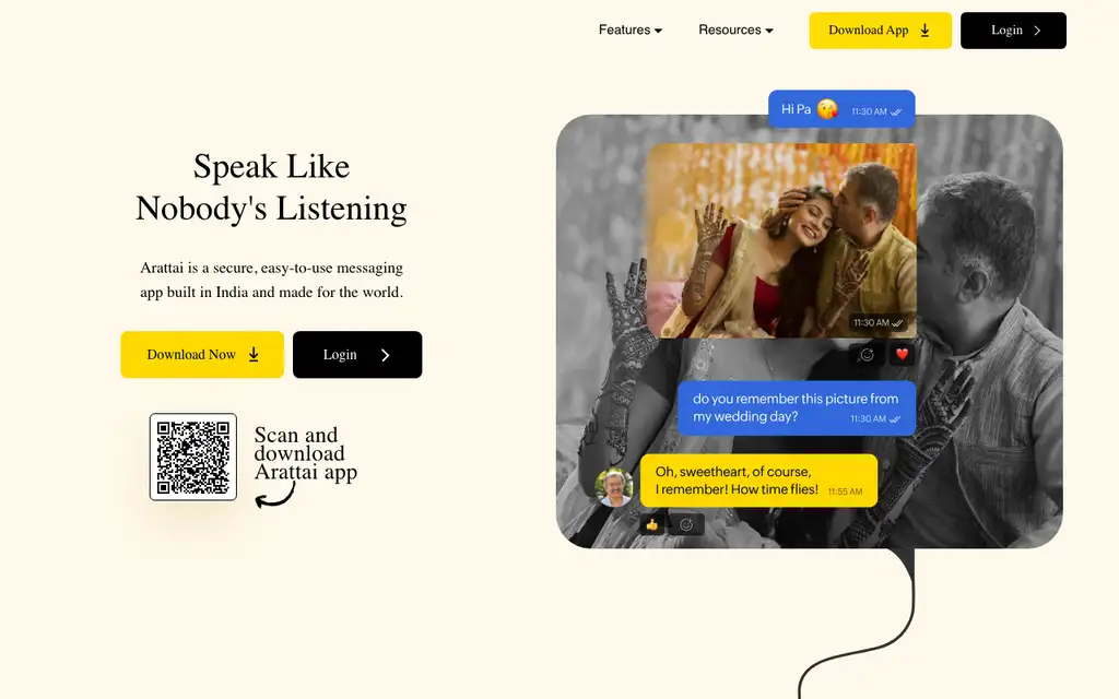 Arattai website homepage screenshot