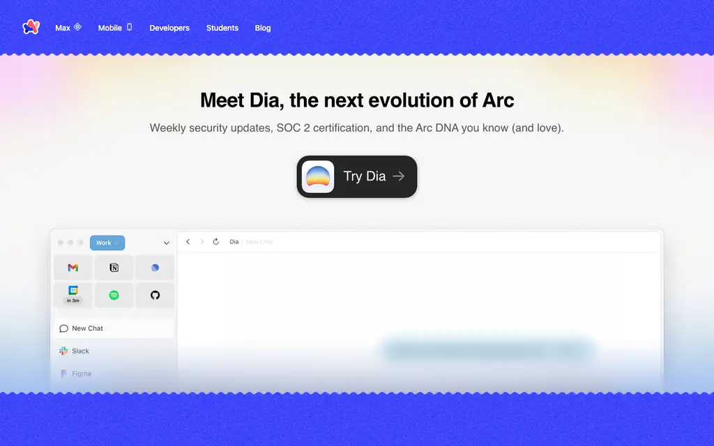 Arc website homepage screenshot
