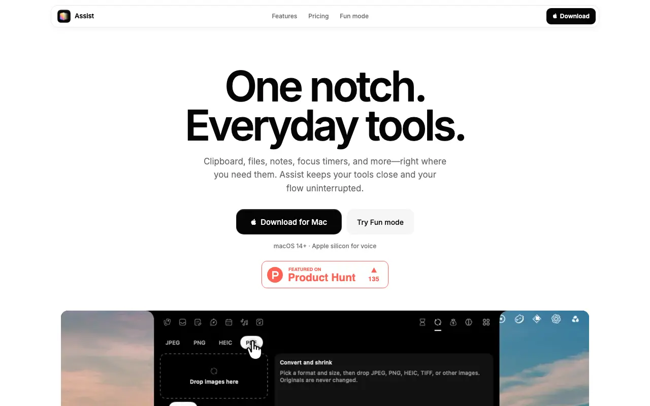Assist homepage — official assistapp.dev website screenshot