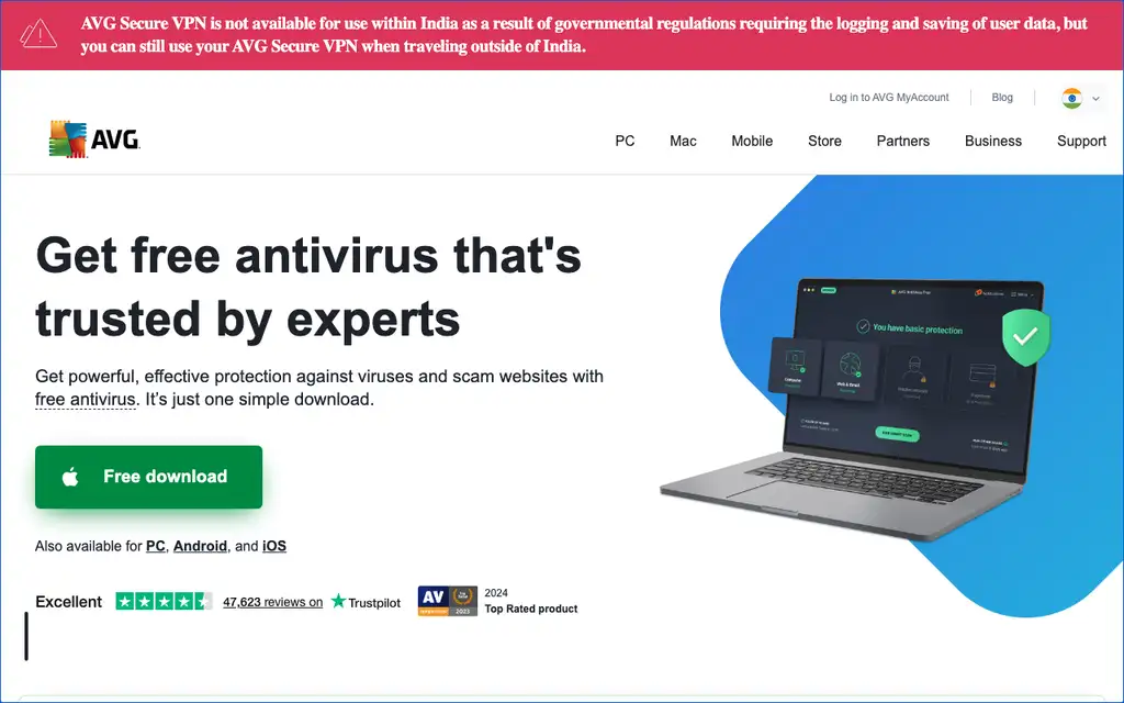 AVG website homepage screenshot