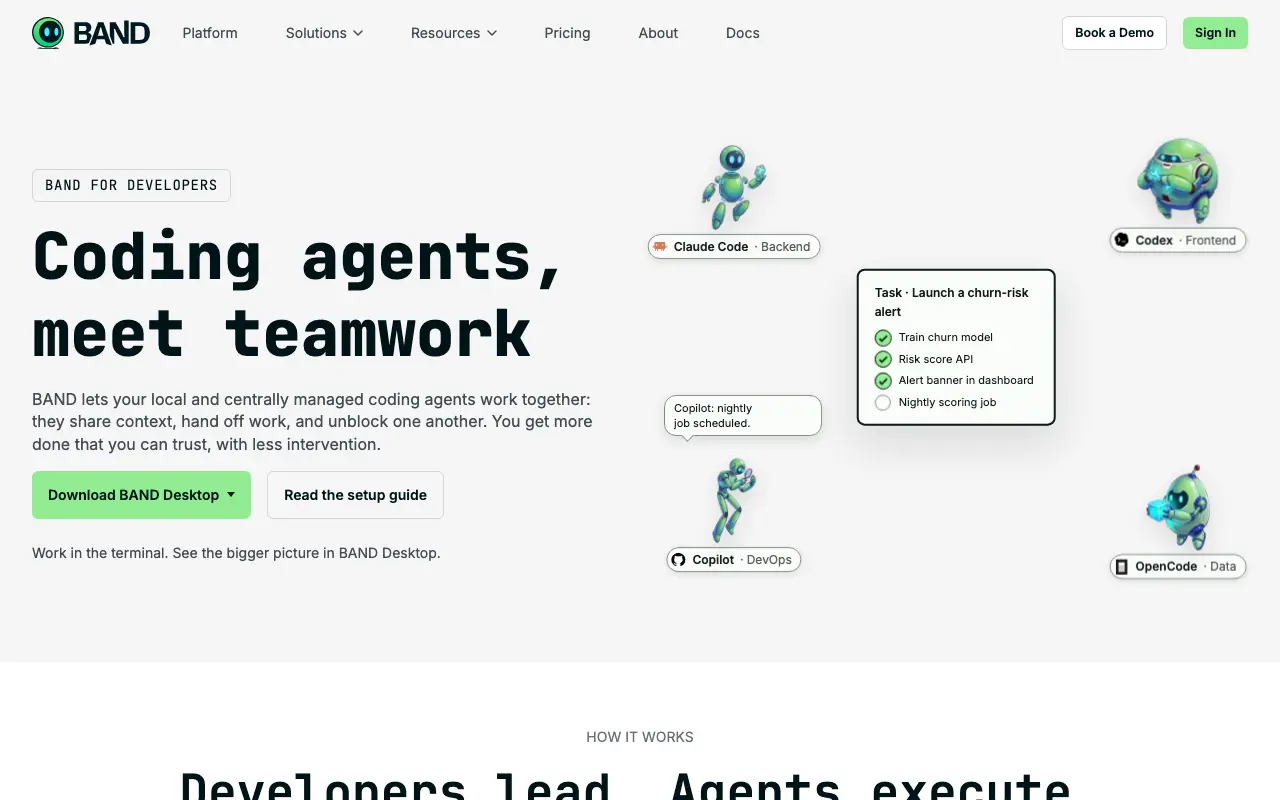 BAND homepage — official band.ai website screenshot