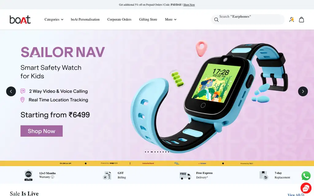 boAt website homepage screenshot