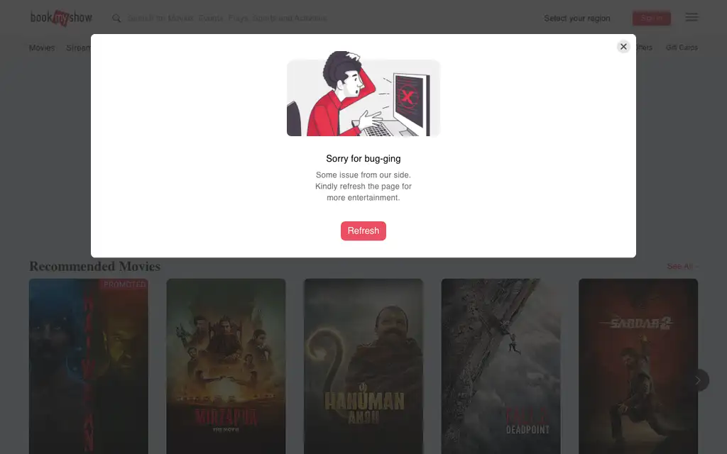 BookMyShow website homepage screenshot