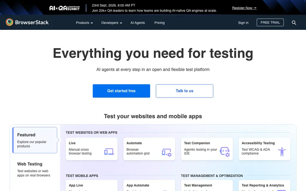 BrowserStack website homepage screenshot