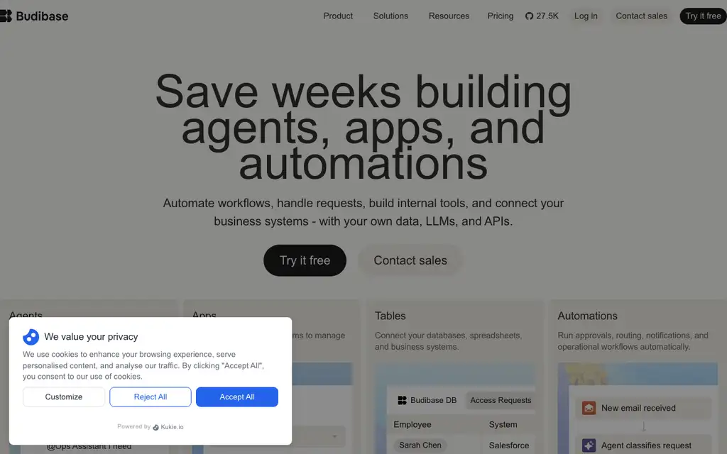 Budibase website homepage screenshot