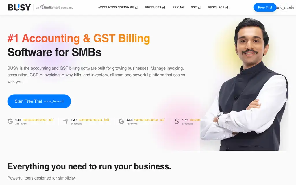 Busy Accounting Software website homepage screenshot