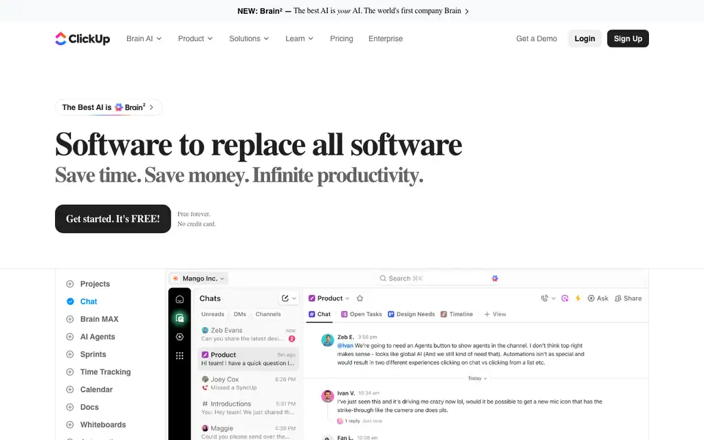 ClickUp website homepage screenshot