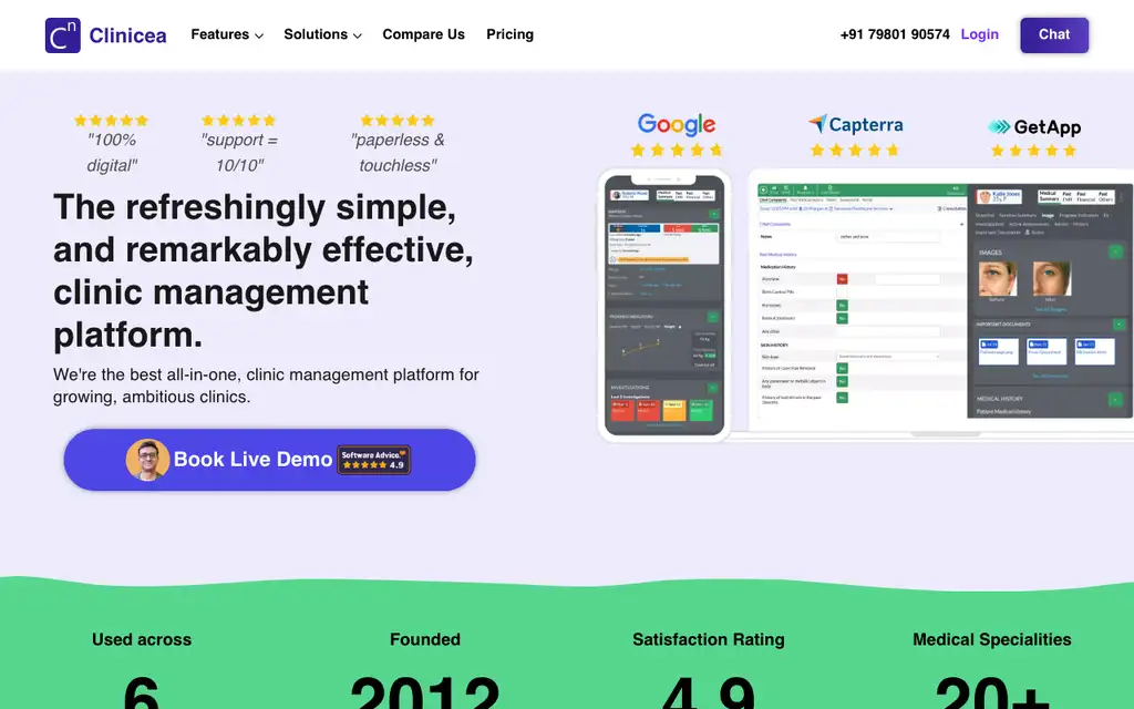 Clinicea website homepage screenshot