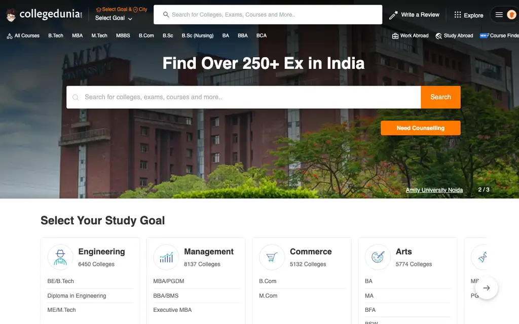 Collegedunia website homepage screenshot