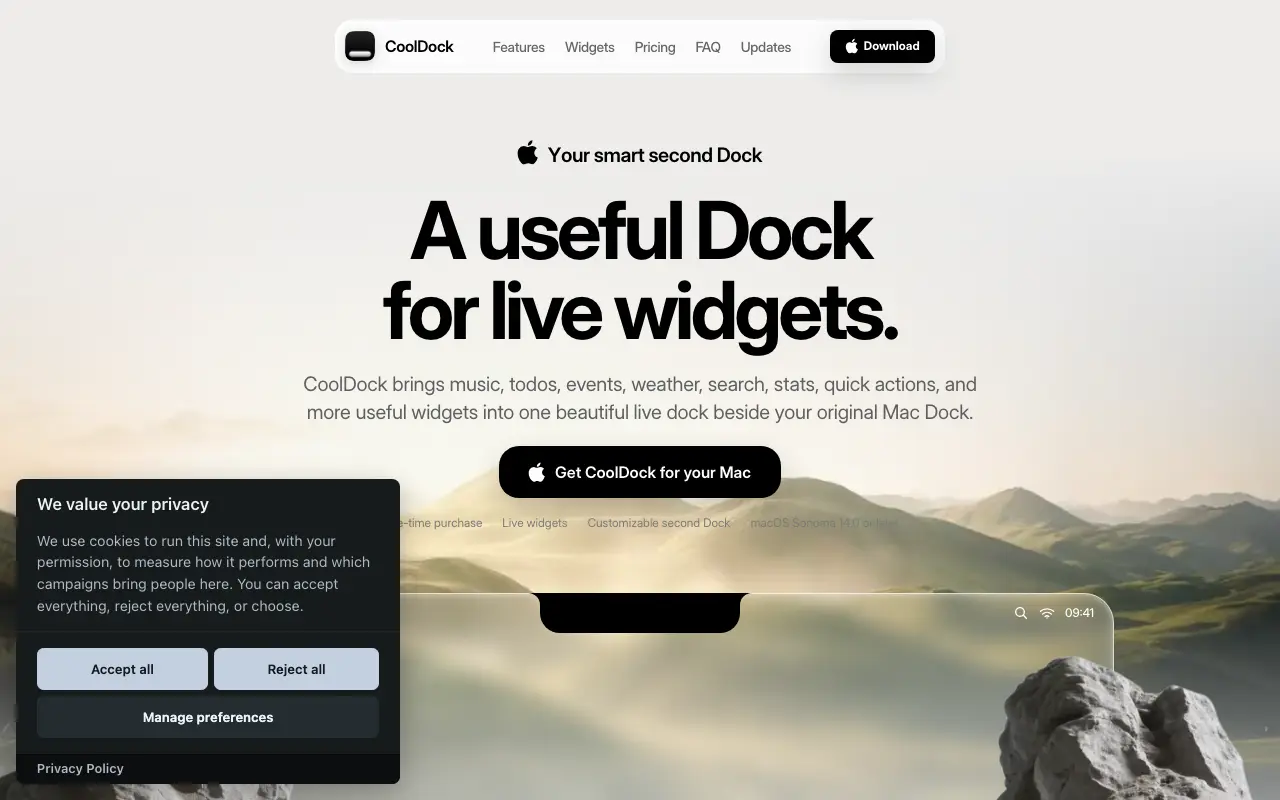 CoolDock homepage — official cooldock.app website screenshot
