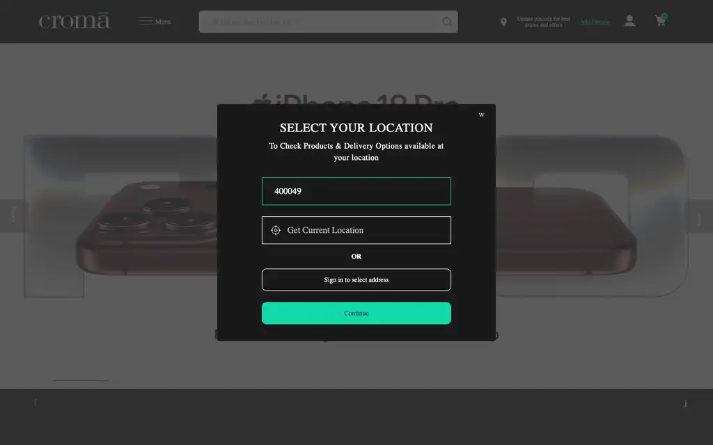 Croma website homepage screenshot