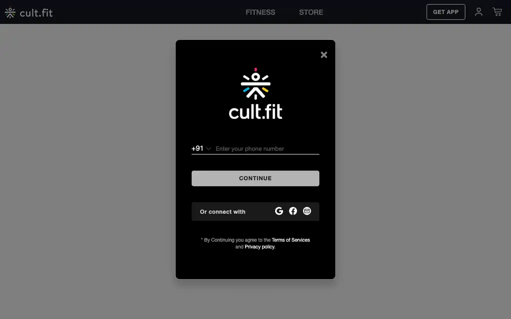 Cult.fit App website homepage screenshot