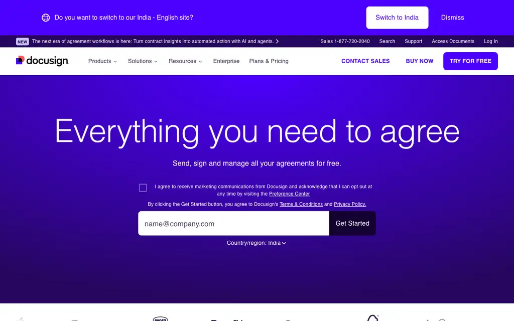 DocuSign website homepage screenshot