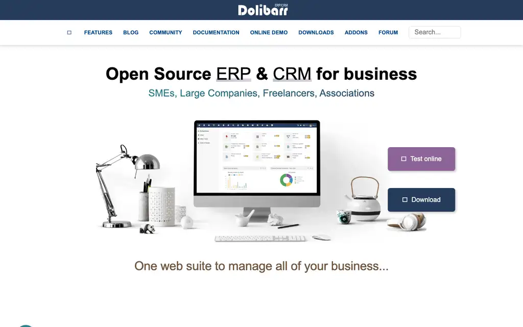 Dolibarr website homepage screenshot