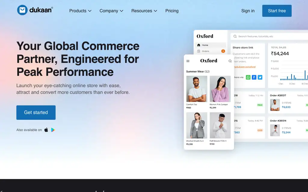 Dukaan website homepage screenshot