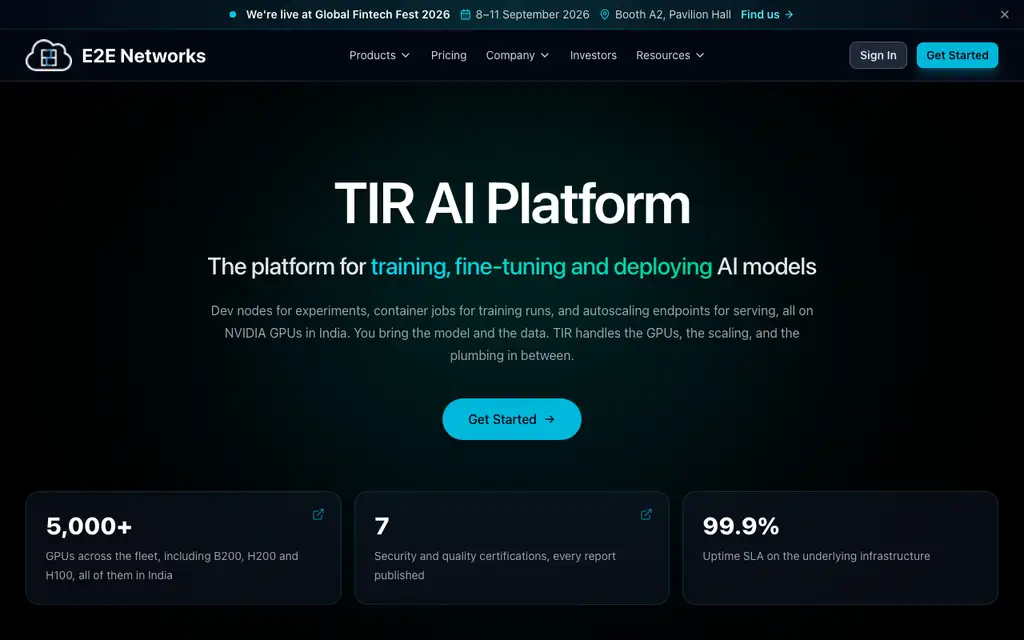 E2E TIR website homepage screenshot