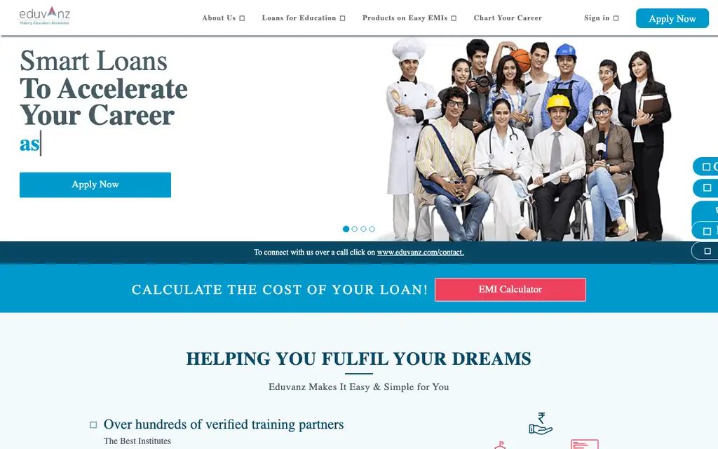 Eduvanz website homepage screenshot