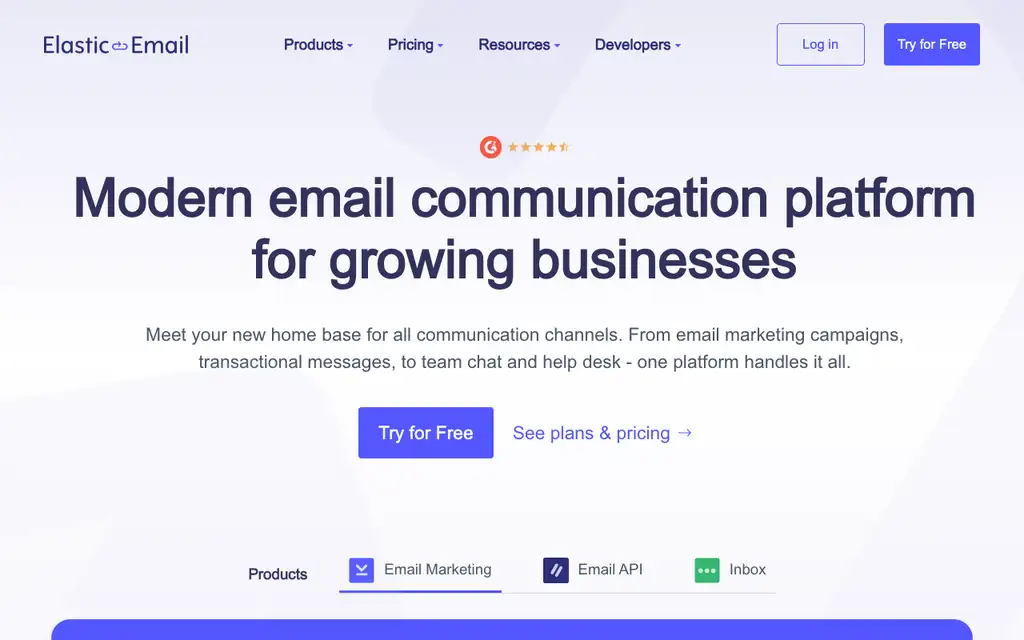 Elastic Email website homepage screenshot