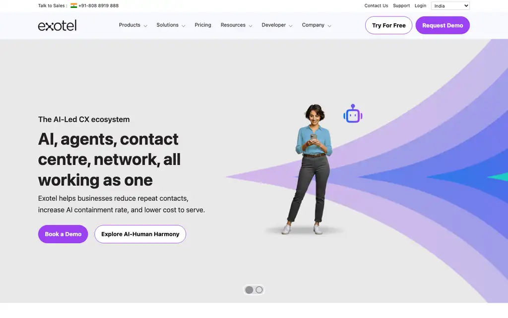 Exotel website homepage screenshot