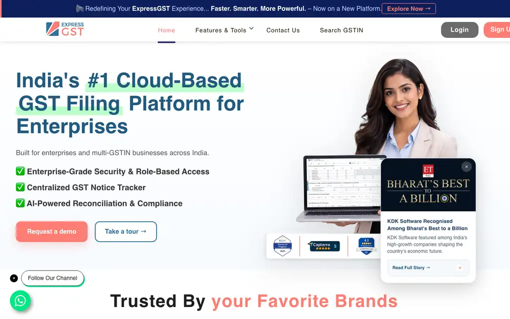 ExpressGST website homepage screenshot
