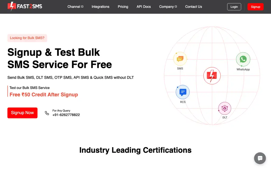 Fast2SMS website homepage screenshot