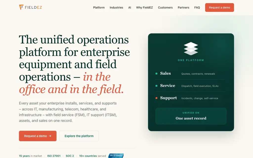 FieldEZ website homepage screenshot