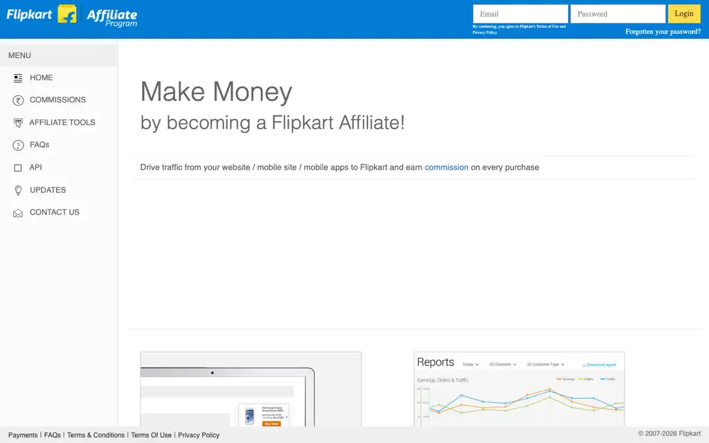 Flipkart Affiliate website homepage screenshot