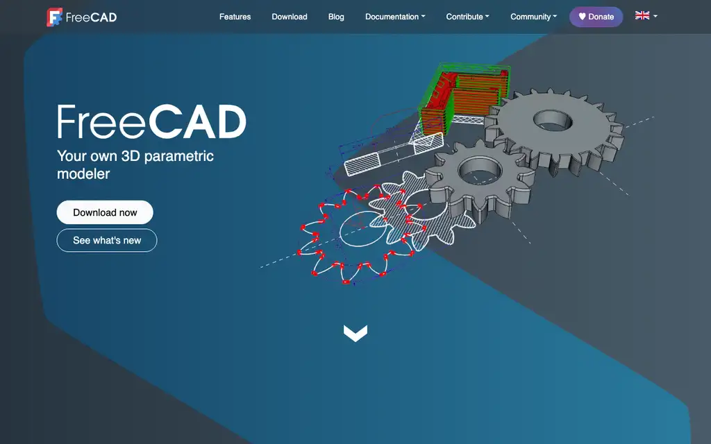 FreeCAD website homepage screenshot