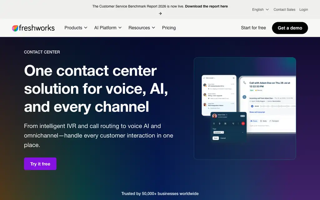 Freshcaller (Freshdesk Contact Center) website homepage screenshot