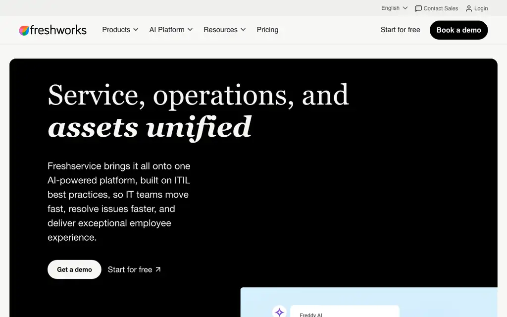 Freshservice website homepage screenshot
