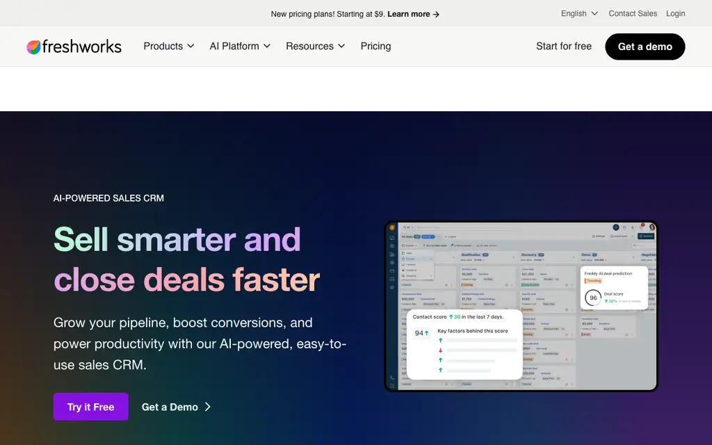 Freshworks CRM website homepage screenshot