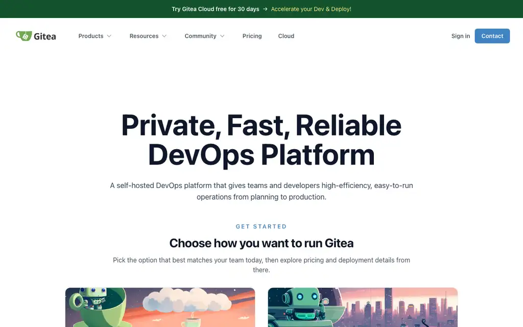 Gitea website homepage screenshot