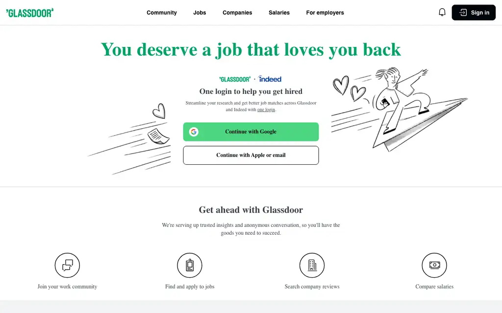 Glassdoor website homepage screenshot