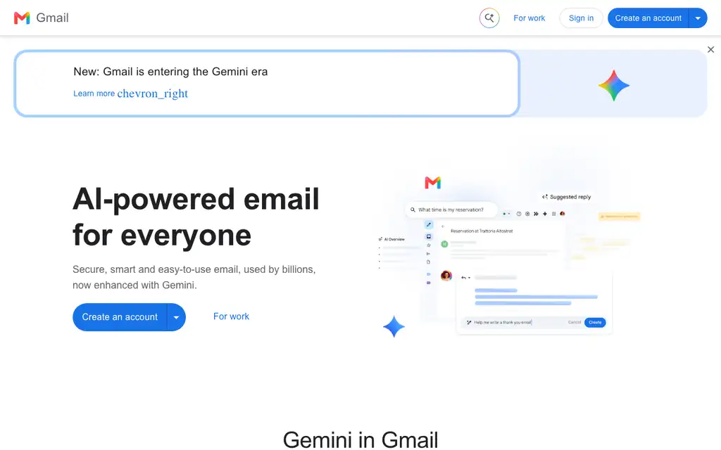 Gmail website homepage screenshot