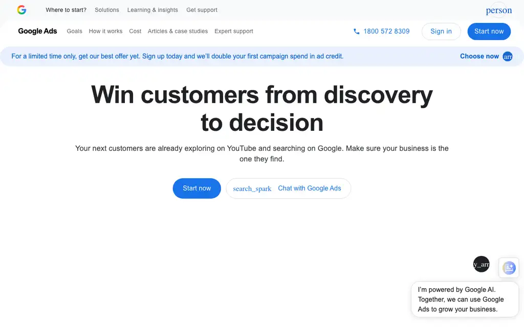 Google Ads website homepage screenshot