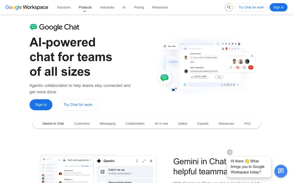 Google Chat website homepage screenshot