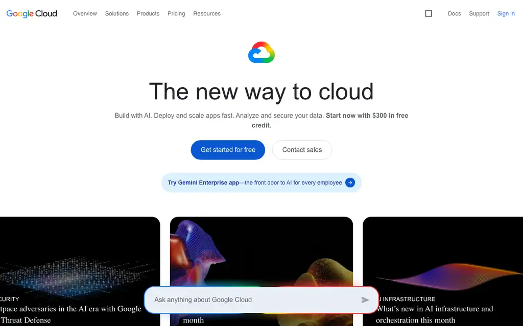 Google Cloud Platform website homepage screenshot